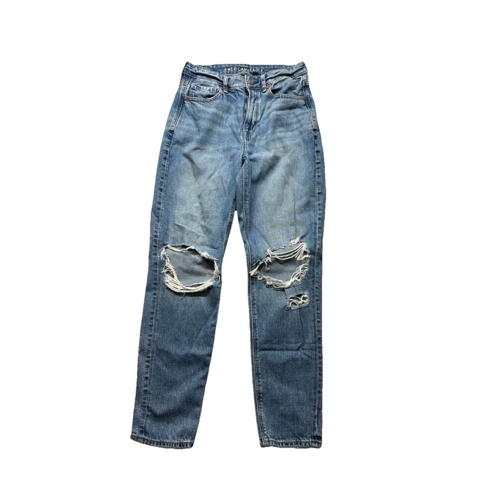 American Eagle Jeans Womens 4 Medium Wash Mom Jean Distressed Ripped Strigid